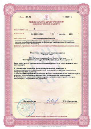 Приложение к Лицензии №ЛО-52-01-006611
